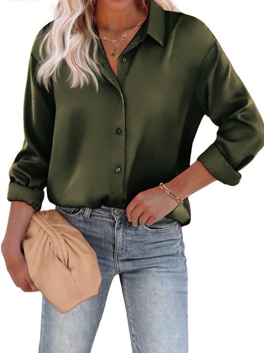 Esthere | Casual Satijnen Blouse met Knoopsluiting en Lange Mouwen