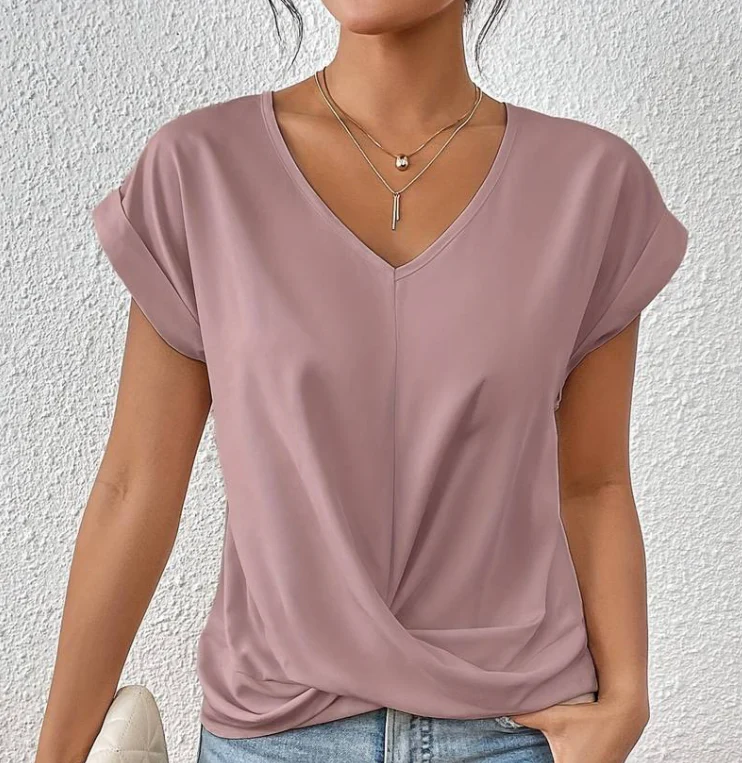 Evina | Losvallend Dames T-shirt met V-hals en Gekruist Detail