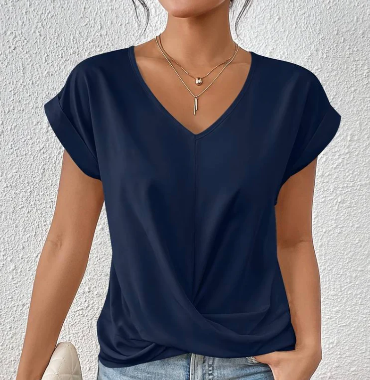 Evina | Losvallend Dames T-shirt met V-hals en Gekruist Detail