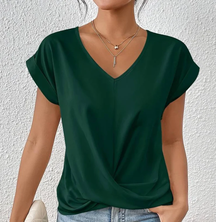 Evina | Losvallend Dames T-shirt met V-hals en Gekruist Detail