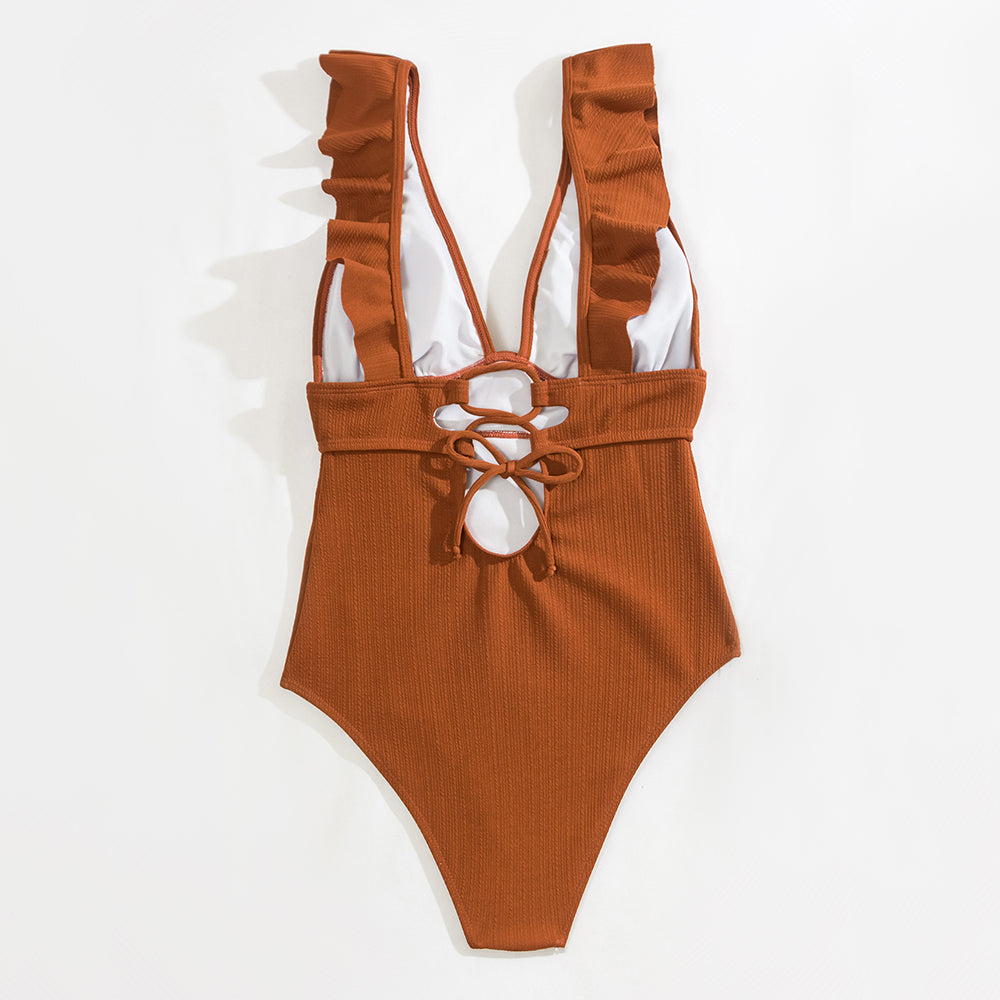 ROXANNE | Boho Bikini met V-Hals, Ruches & Open Rug
