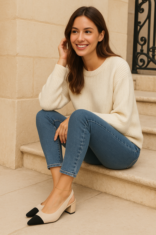 Elaria | Slingback Hakken met Puntige Neus en Blokhak