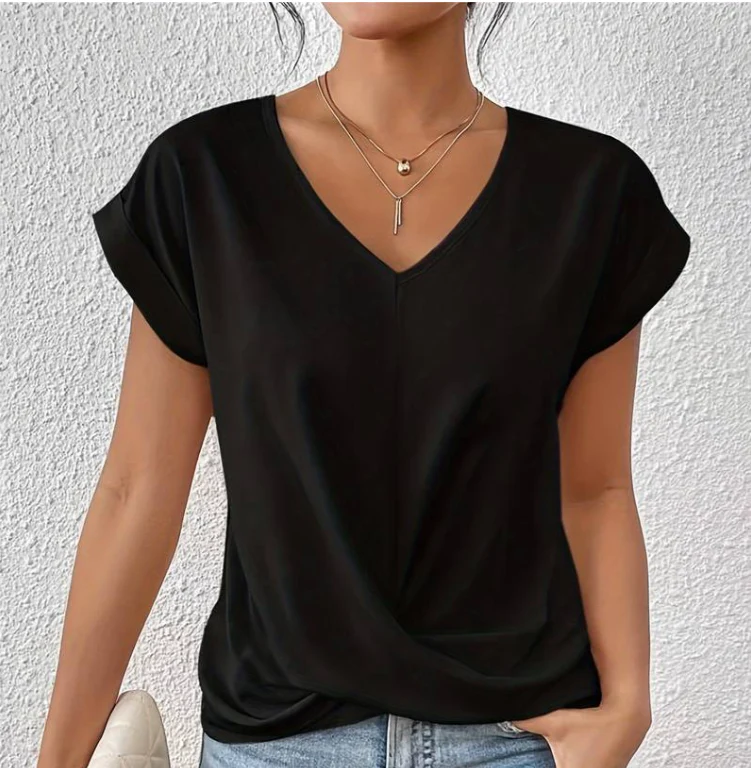 Evina | Losvallend Dames T-shirt met V-hals en Gekruist Detail
