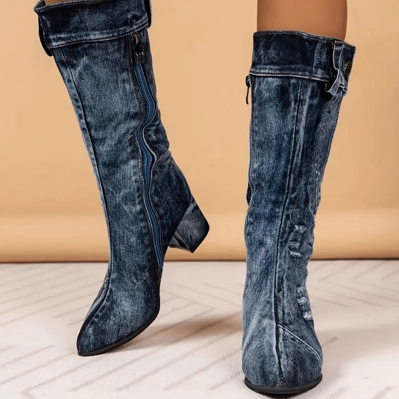 Molly Dames Cowboy Boots | Denimblauw, Halfhoog 4
