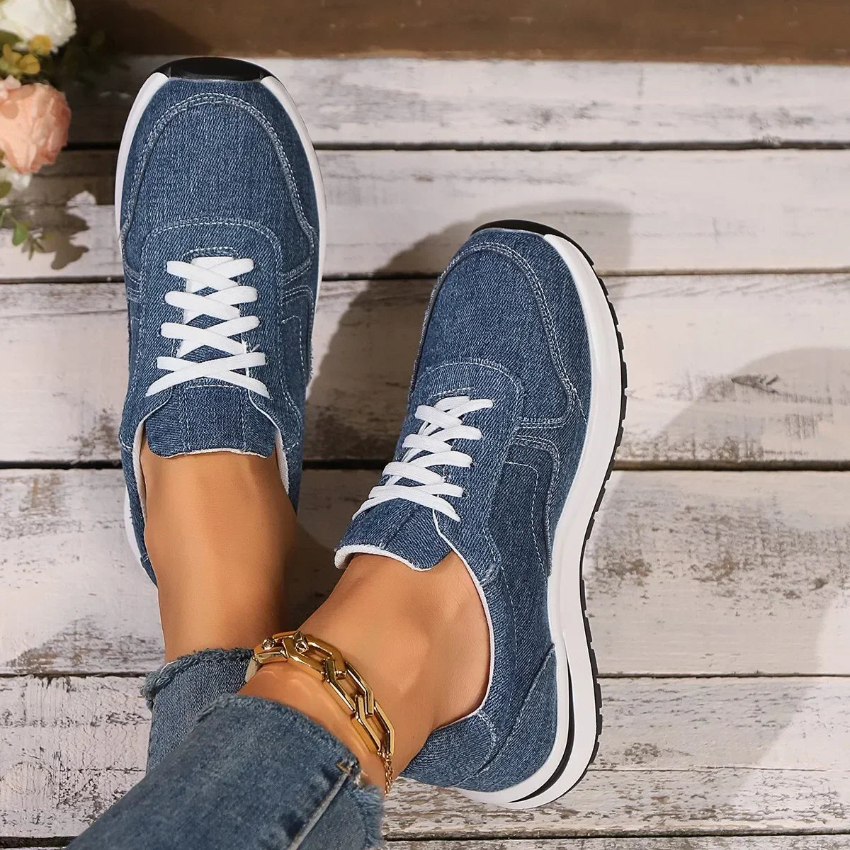 DAELYN | Orthopedische denim sneakers met platformzool