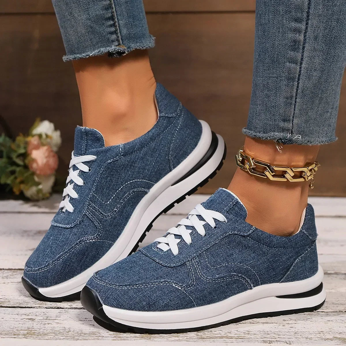 DAELYN | Orthopedische denim sneakers met platformzool