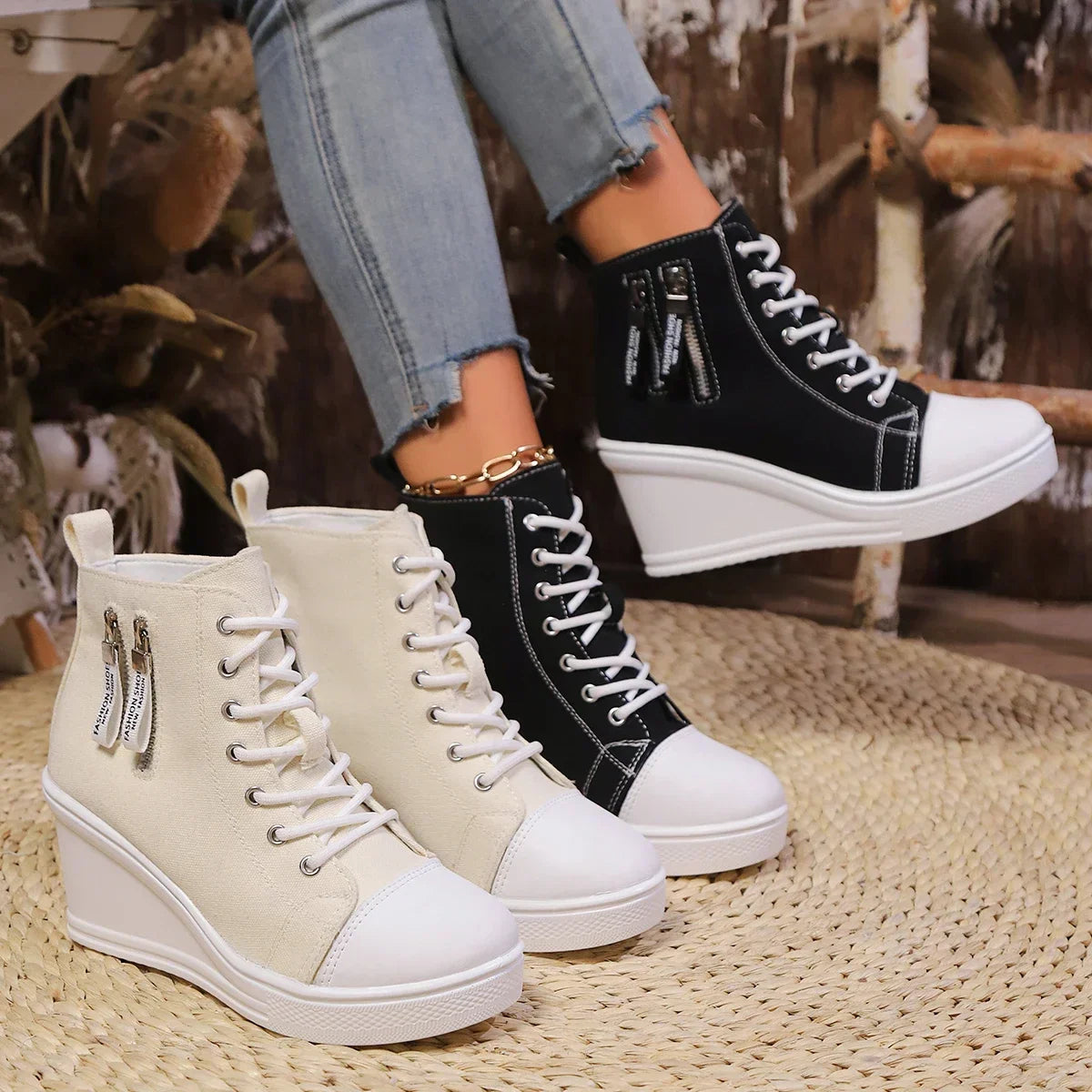 LYZANE | Elegant wedge sneaker met ritssluiting en verborgen hak