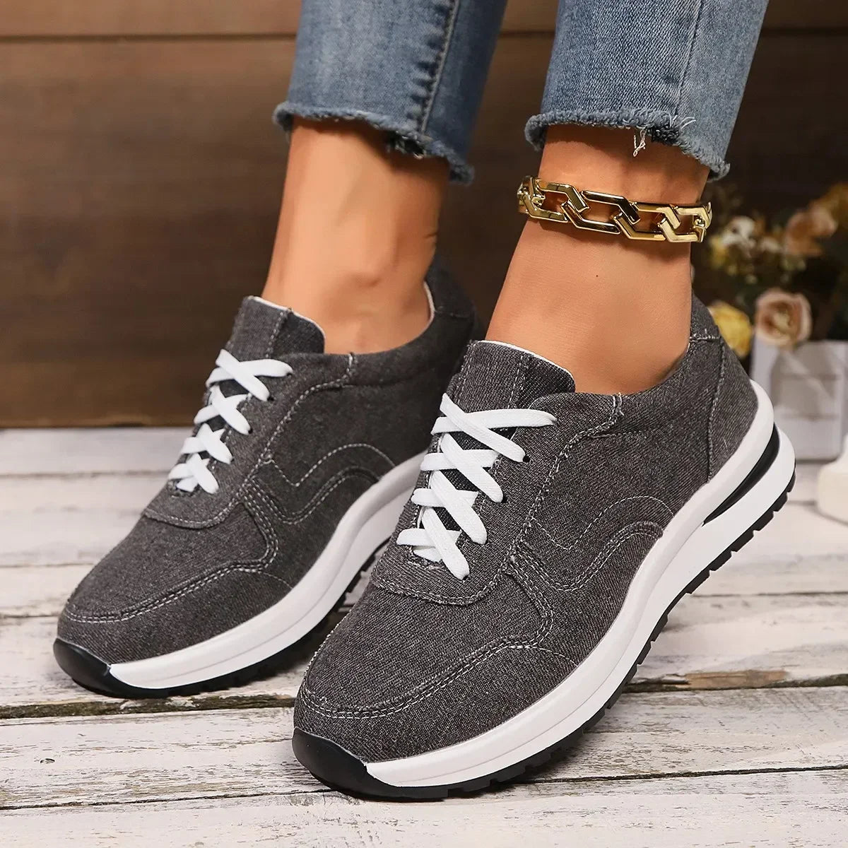 DAELYN | Orthopedische denim sneakers met platformzool