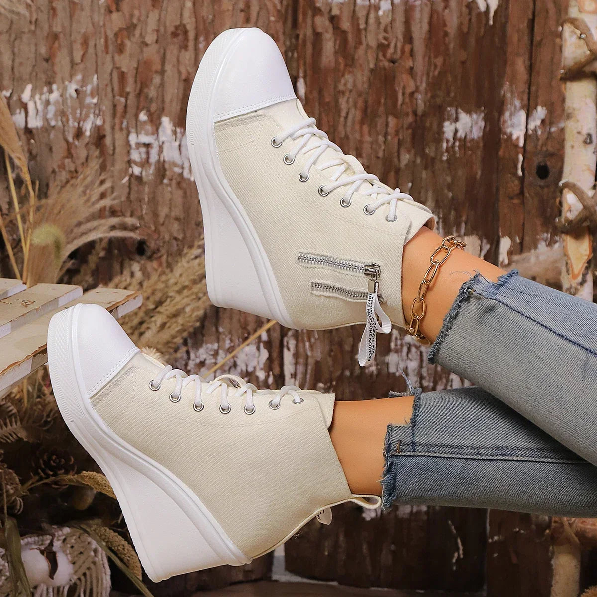 LYZANE | Elegant wedge sneaker met ritssluiting en verborgen hak