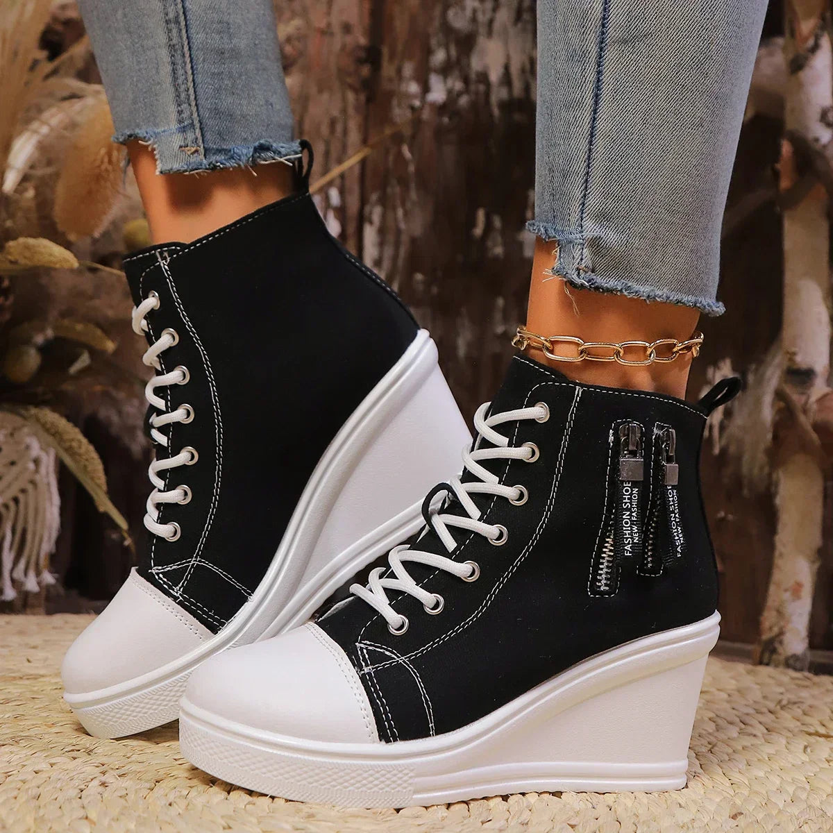 LYZANE | Elegant wedge sneaker met ritssluiting en verborgen hak