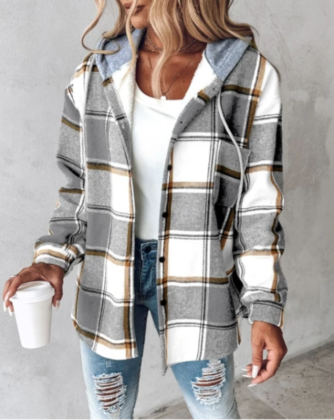 Dames-hoodie in ruitdesign – Warm & Casual