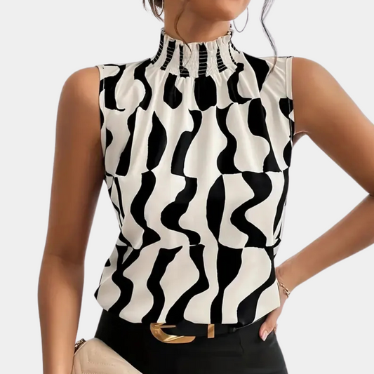 AMARISE | Geraffineerd T-shirt met Hoge Halslijn