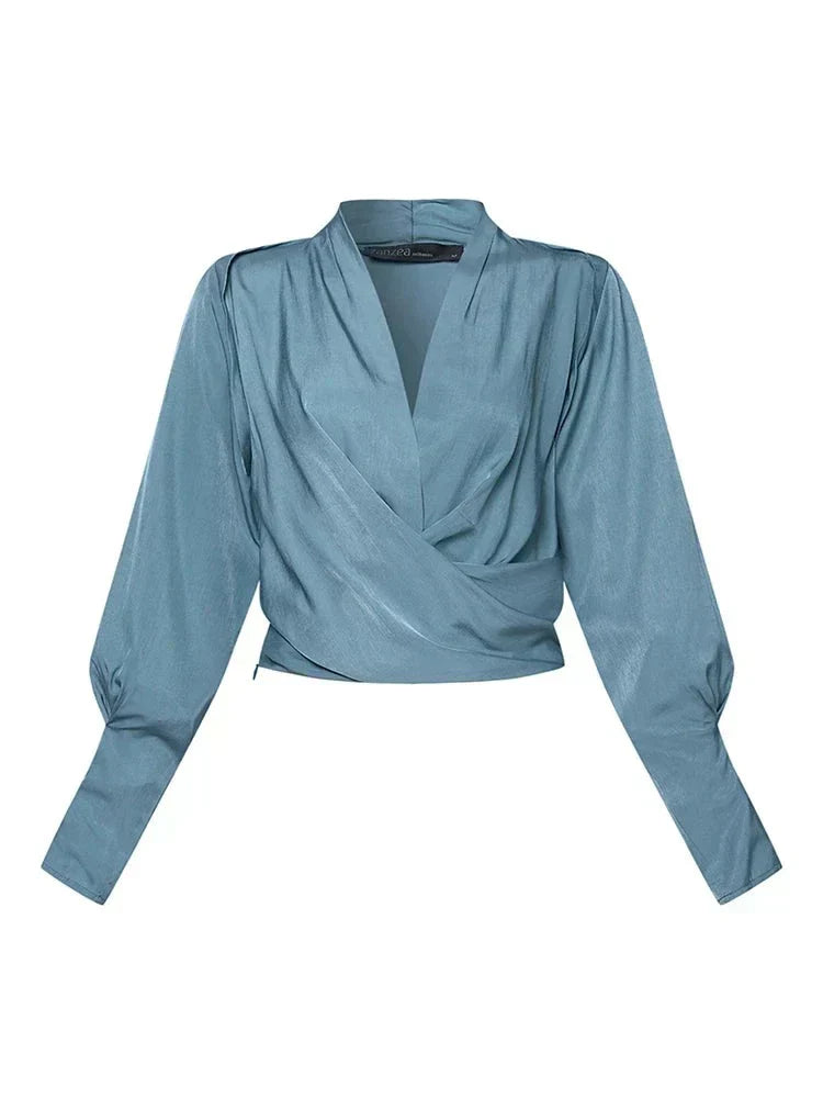 AMALIA | Satijnen Blouse met Pofmouwen