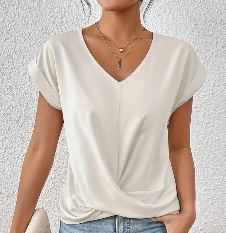Evina | Losvallend Dames T-shirt met V-hals en Gekruist Detail