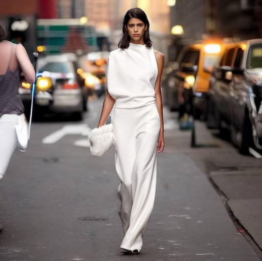 Loreva | Asymmetrische Jumpsuit met Hoge Kraag en Ontblote Schouder