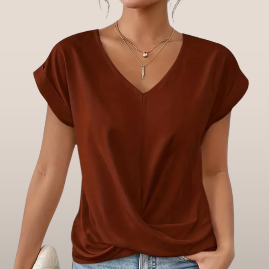 Evina | Losvallend Dames T-shirt met V-hals en Gekruist Detail