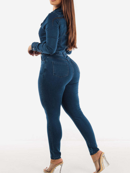 MADELEINE | Donkergrijze Denim Jumpsuit met Ceintuur