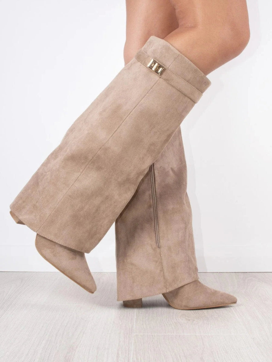 ALVINA | Luxe Suèdelook Hoge Laarzen met Gouden Accent