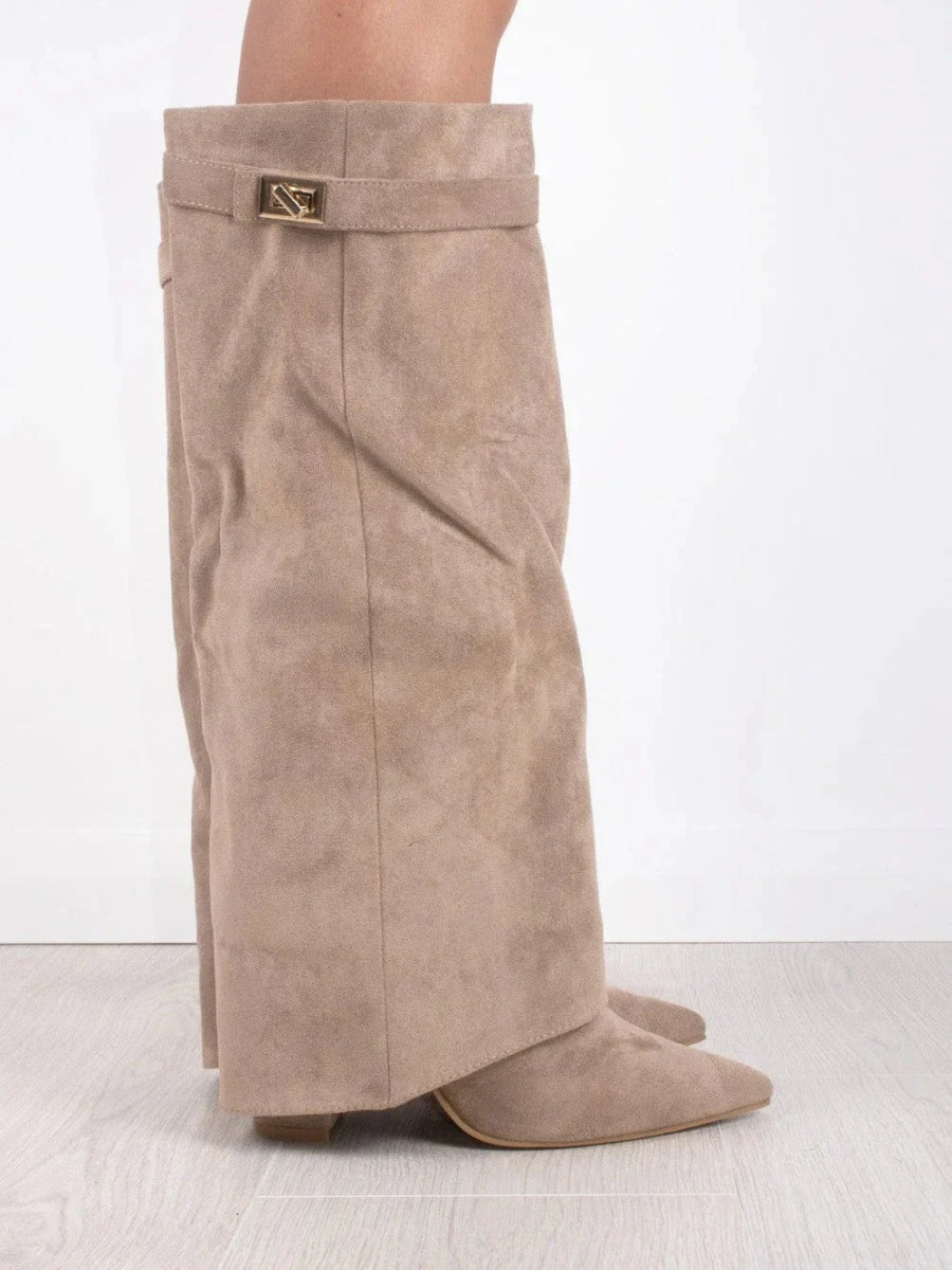 ALVINA | Luxe Suèdelook Hoge Laarzen met Gouden Accent