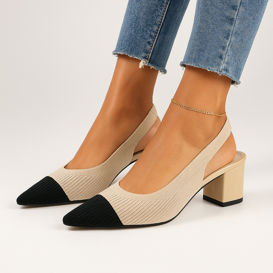 Elaria | Slingback Hakken met Puntige Neus en Blokhak