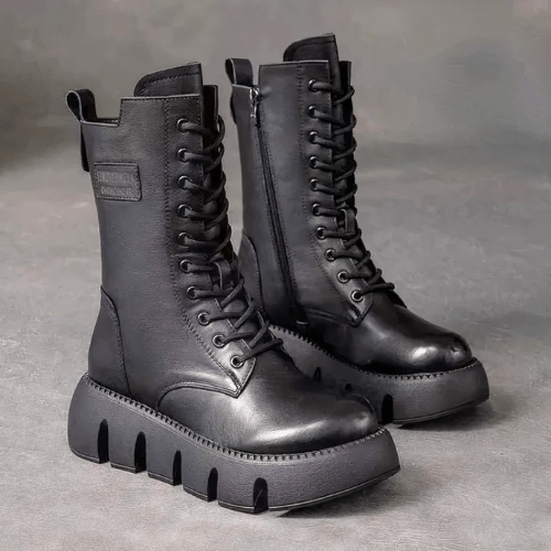 Fier Dames Hoge Laarzen | Zwarte Plateauzool, Stijlvol en Comfortabel 0