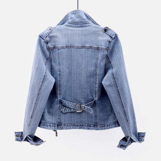 Zarelle | Denim Spijkerjack met Asymmetrische Rits en Stoer Silhouet