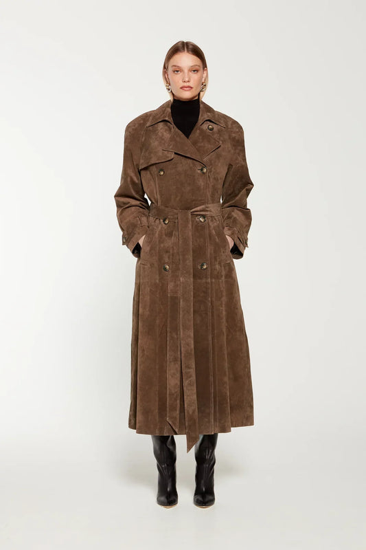 Suède dames trenchcoat met ceintuur | Elegante mantel voor een stijlvolle herfstlook
