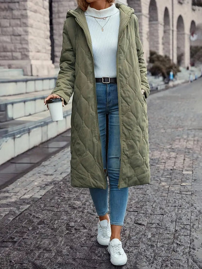 Léonie Dames Trenchcoat | Gewatteerde Katoenmix, Zwart Lange Trenchcoat Dames 1