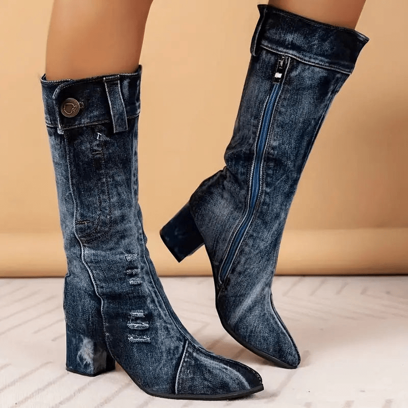 Molly Dames Cowboy Boots | Denimblauw, Halfhoog 0