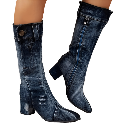 Molly Dames Cowboy Boots | Denimblauw, Halfhoog 1