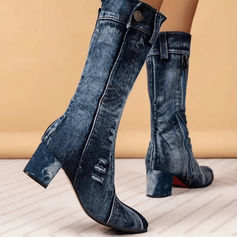 Molly Dames Cowboy Boots | Denimblauw, Halfhoog 2
