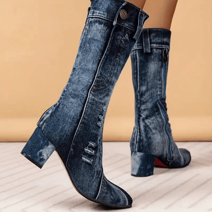 Molly Dames Cowboy Boots | Denimblauw, Halfhoog 2