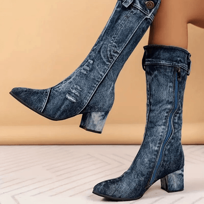 Molly Dames Cowboy Boots | Denimblauw, Halfhoog 3