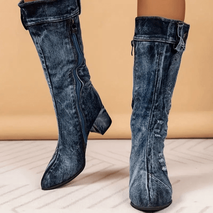 Molly Dames Cowboy Boots | Denimblauw, Halfhoog 4