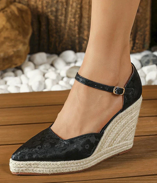 ALVINA | Espadrille Sleehakken met Puntneus en Enkelband