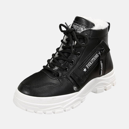 Sora Dames Enkellaarsjes | Echt Leer, Fleece-Wol Gevoerd, Zwart 3