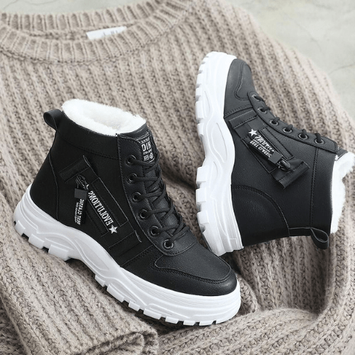 Sora Dames Enkellaarsjes | Echt Leer, Fleece-Wol Gevoerd, Zwart 4