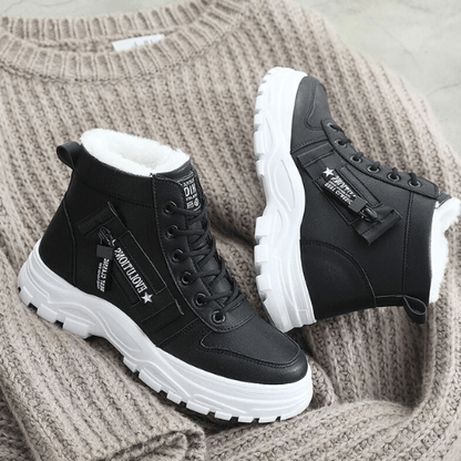 Sora Dames Enkellaarsjes | Echt Leer, Fleece-Wol Gevoerd, Zwart 4