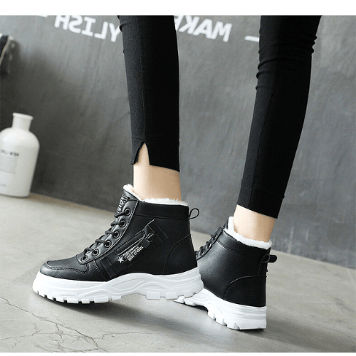 Sora Dames Enkellaarsjes | Echt Leer, Fleece-Wol Gevoerd, Zwart 5