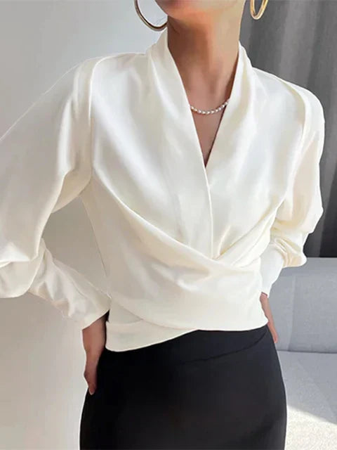 AMALIA | Satijnen Blouse met Pofmouwen