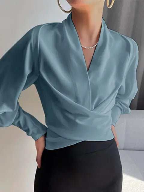 NEVINA | V-Hals Blouse met Pofmouwen en Gecentreerde Taille