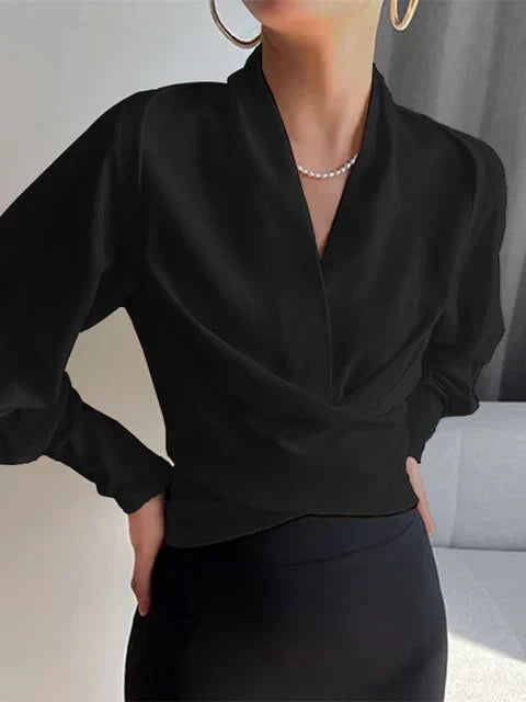 NEVINA | V-Hals Blouse met Pofmouwen en Gecentreerde Taille