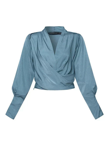 AMALIA | Satijnen Blouse met Pofmouwen