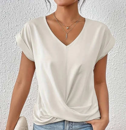 Evina | Losvallend Dames T-shirt met V-hals en Gekruist Detail