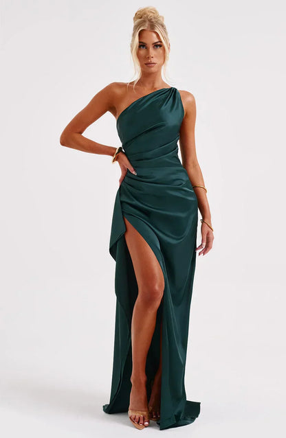 IRINA | Satijnen One-Shoulder Splitjurk voor Speciale Gelegenheden