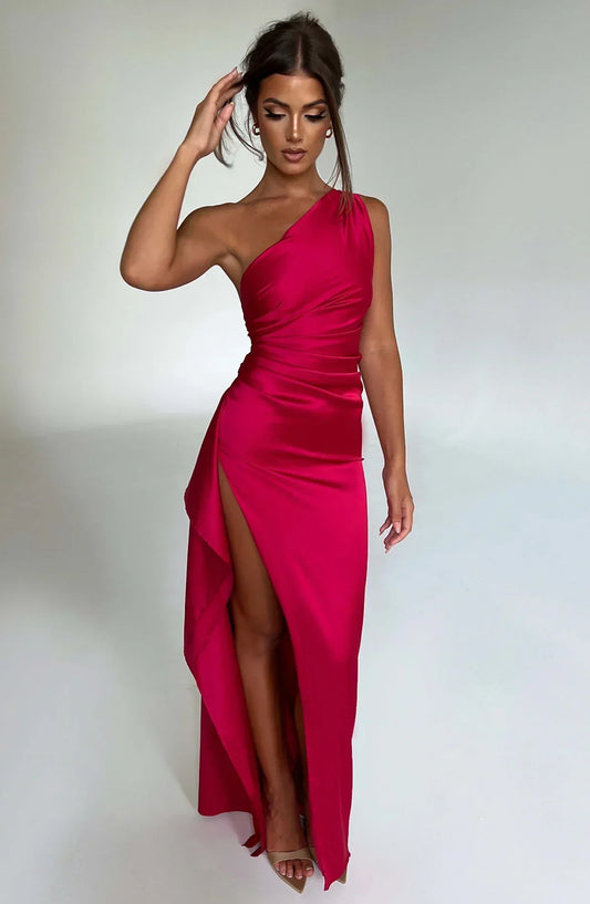 IRINA | Satijnen One-Shoulder Splitjurk voor Speciale Gelegenheden