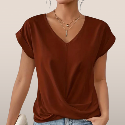 Evina | Losvallend Dames T-shirt met V-hals en Gekruist Detail